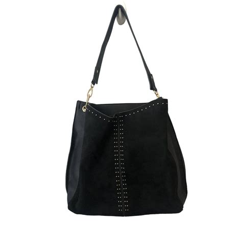 Celine Dion Bag Black Collection Shoulder Suede Gold Rivets 